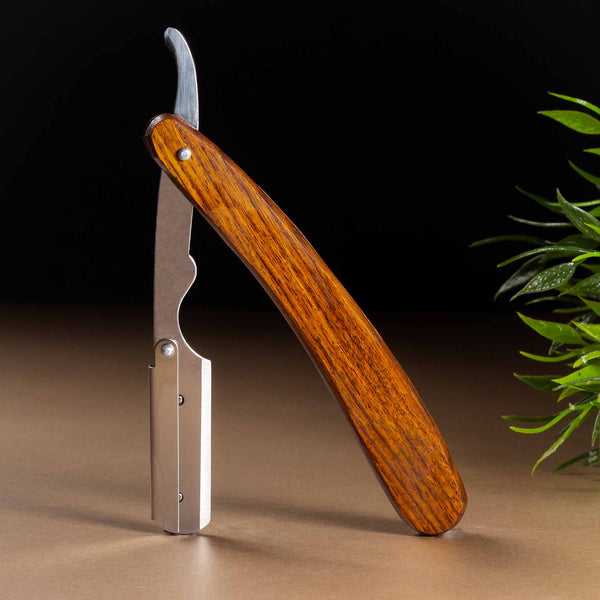 Straight Cut Throat Wooden Razor with Disposable Blade
