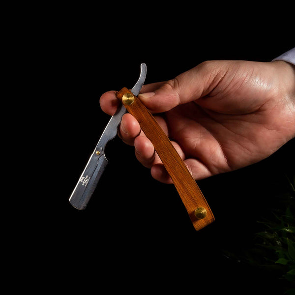 Wooden Straight Cut Throat Razor with Disposable Blade