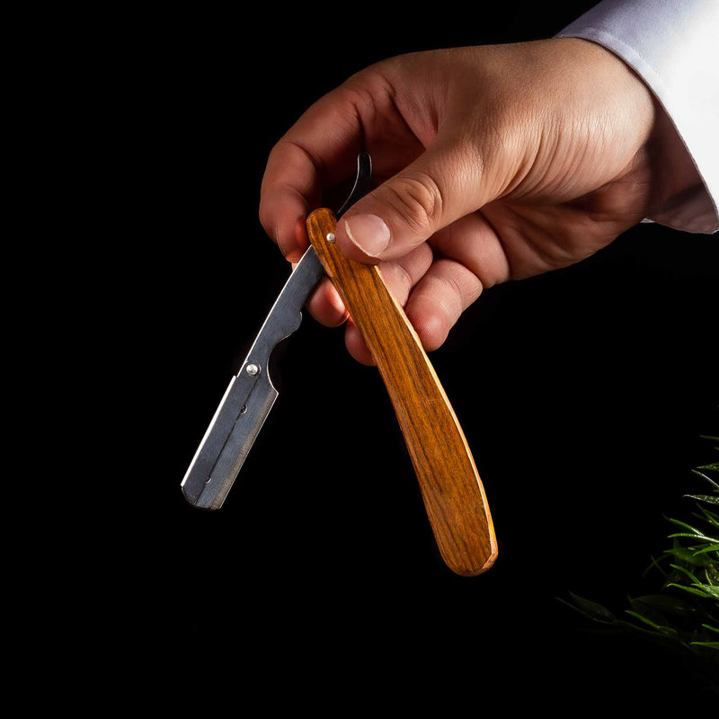 Straight Cut Throat Wooden Razor with Disposable Blade